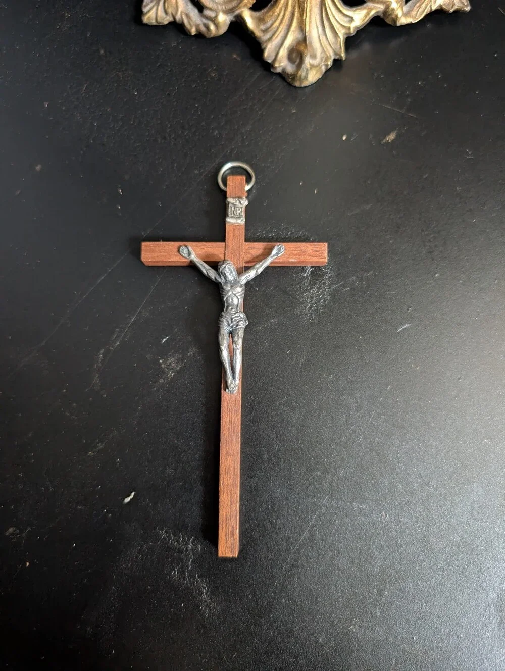 Vintage INRI Cast Metal & Wood Crucifix Cross Relic Religion INRI Wall decor, 5